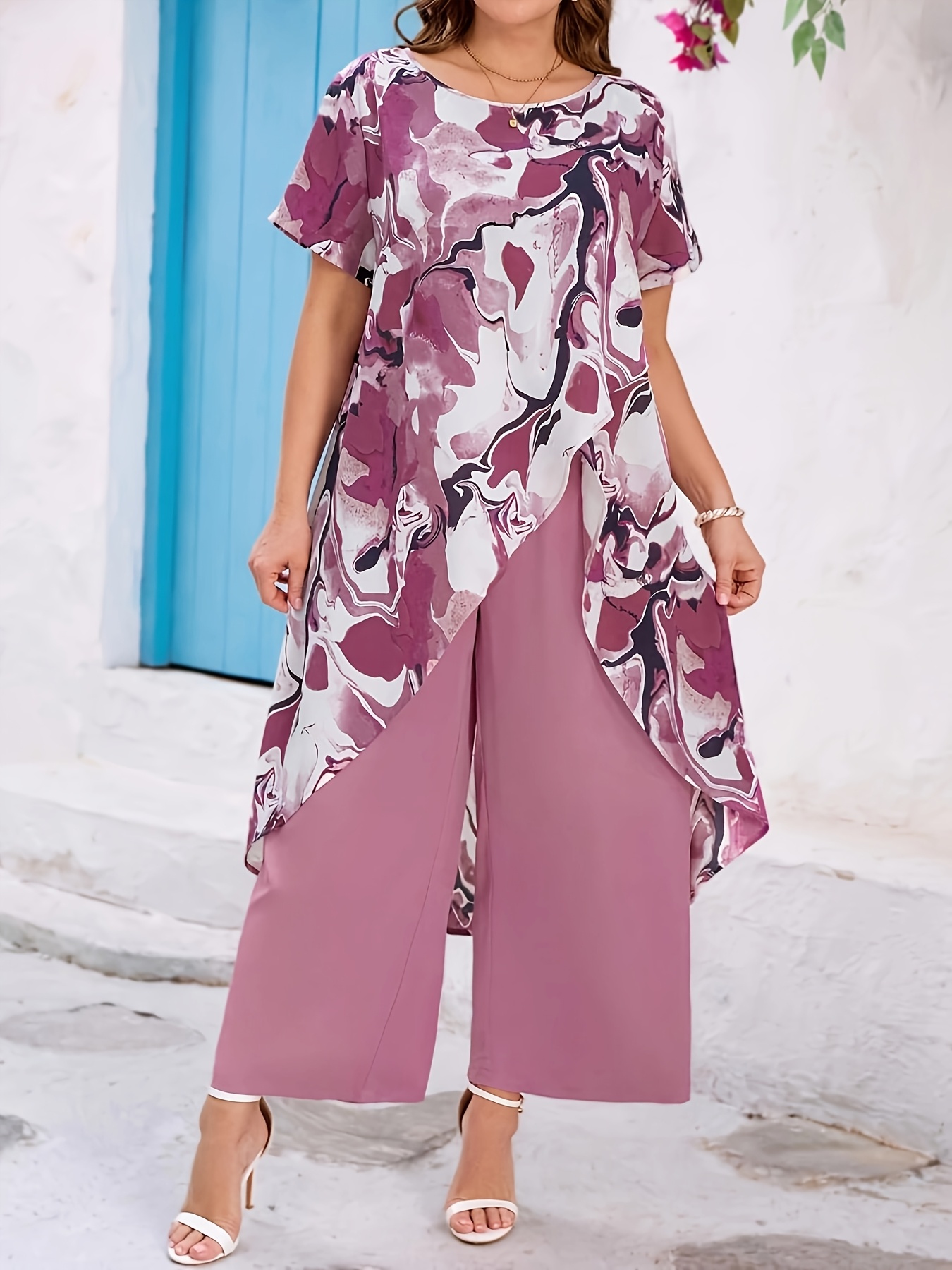 strapless open back dress Plus Size Pink Blazer and Pants Set – Pluspreorder main image 1