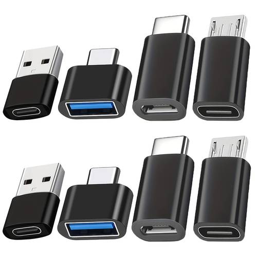 8 pack black usb to usb c adapter usb type c female to usb converter micro usb to usb c female to male adapter works with laptops power banks smartphones headphones and pcs