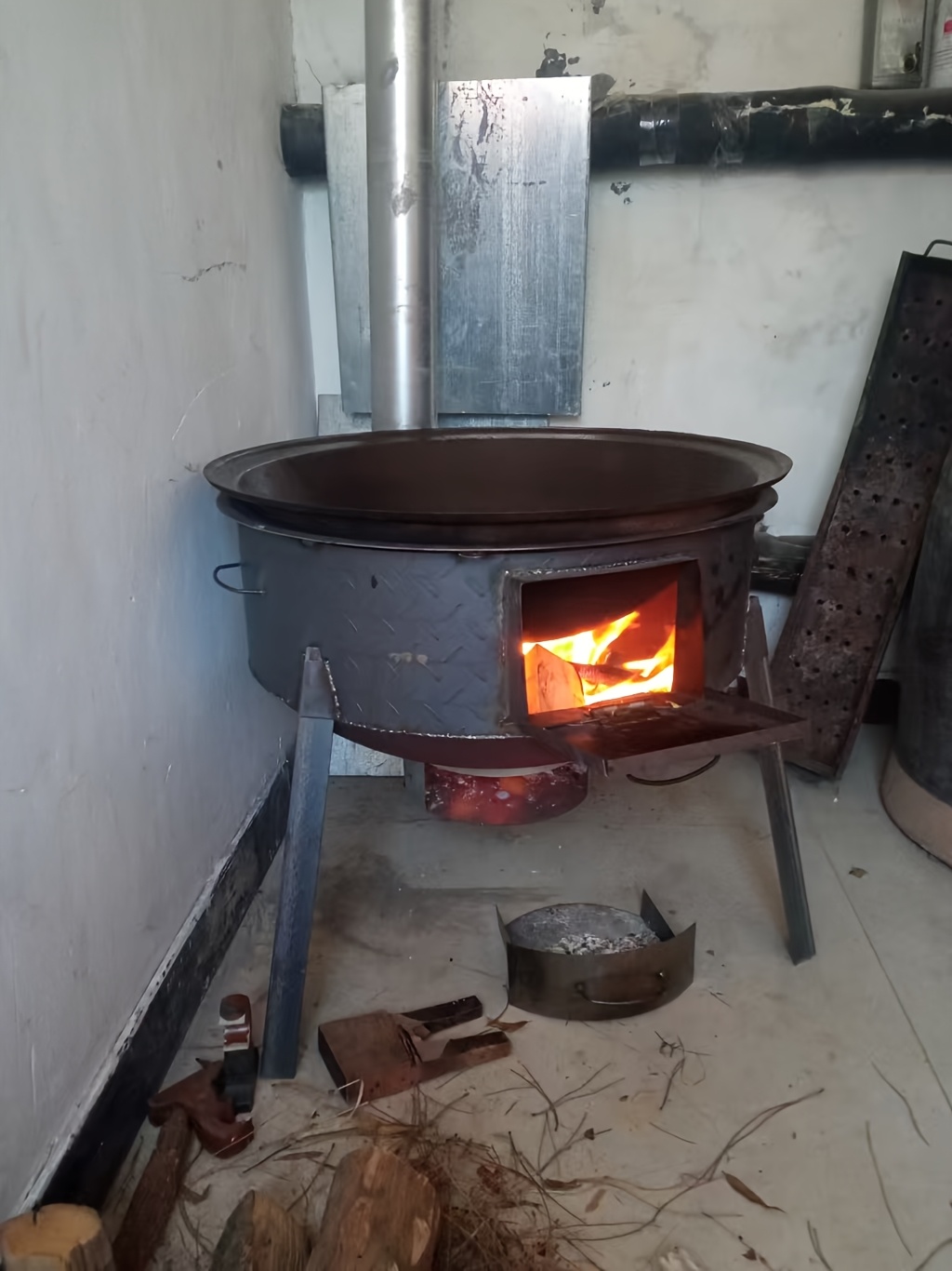 rustic iron fire pit large cooking grate round wood burning Temu