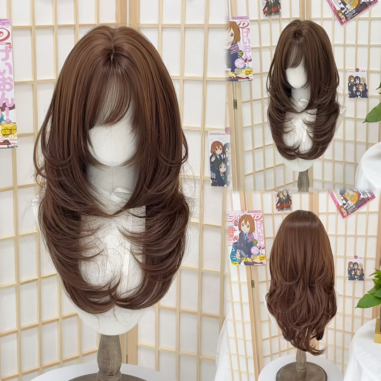 TEMU 1. A High-end 24-inch Women's Wig With Brown Straight Bangs And Straight Hair At . Suitable For Daily Use, Halloween, Music Festivals, Parties,