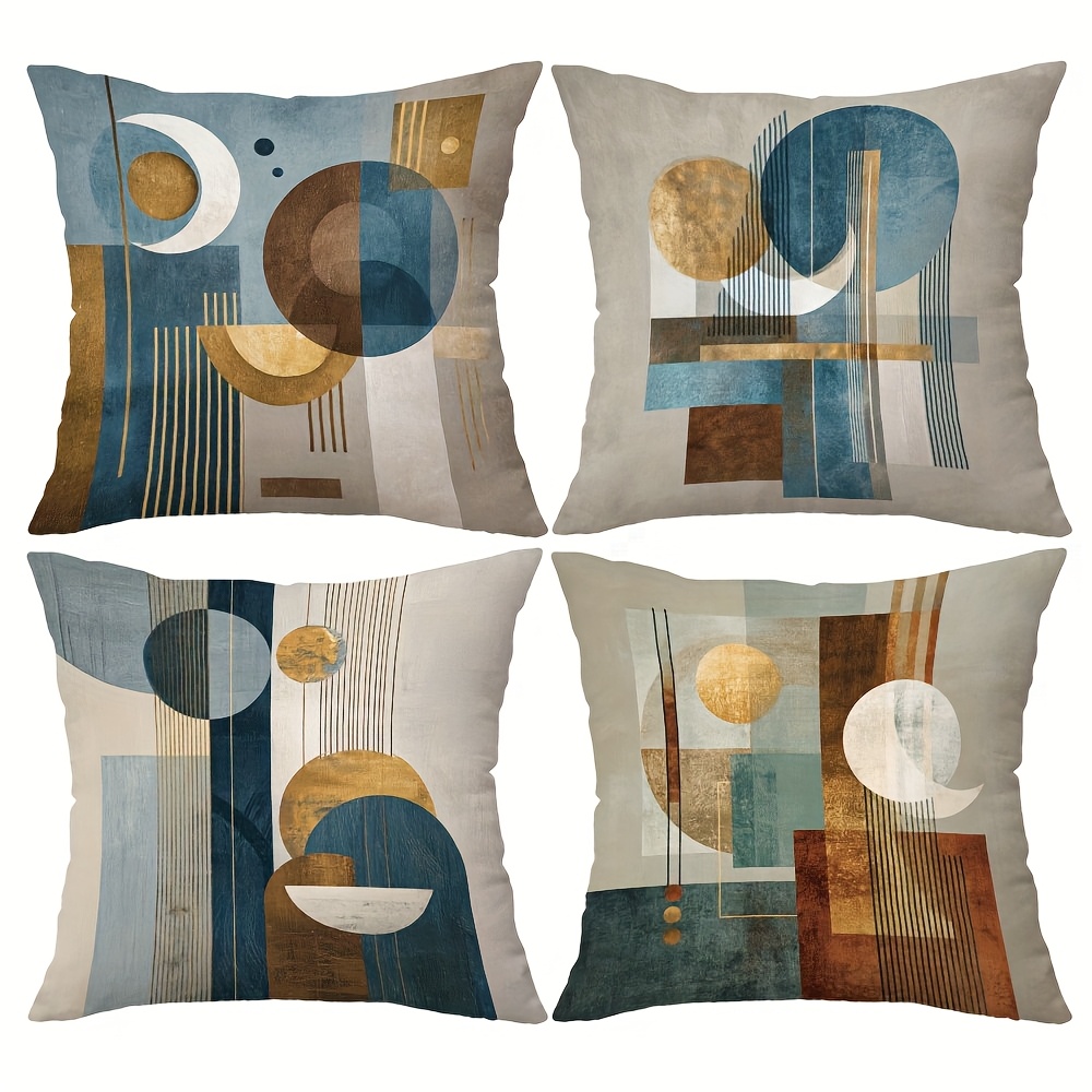 TEMU 4 pezzi Copricuscino con inserti geometrici a , design minimalista in colori Morandi, per casa, camera da letto, soggiorno, auto e cuscini per (