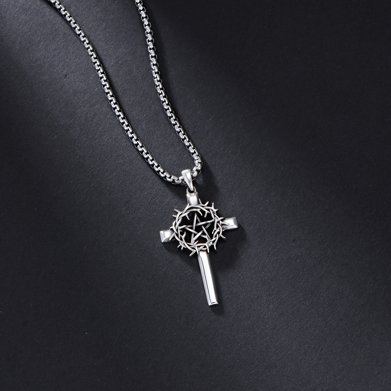 Chunky Pentagram Cross Necklace in 925 Sterling Silver