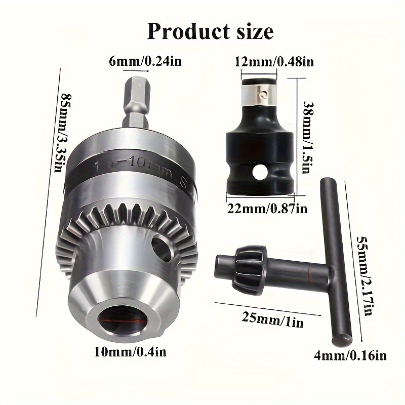 

High-capacity 10mm Hex Shank Drill Chuck Adapter - Metal, Fits 1.5-10mm Power Drills For Long-