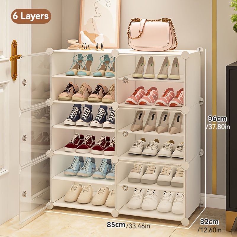 TEMU 1/2/3 , 4/6/8/10 Layers Large Capacity White Plastic Shoe Cabinet With Multiple Compartments - Classic Independent Shoe Storage Box Suitable For