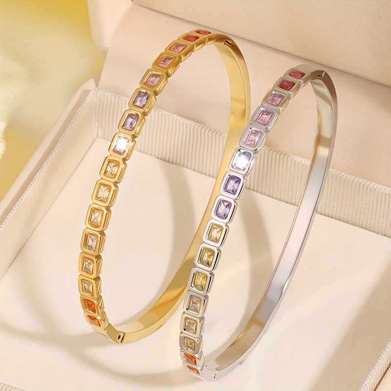 Men's Elegant Multicolor Zirconia Stainless Steel Bracelet