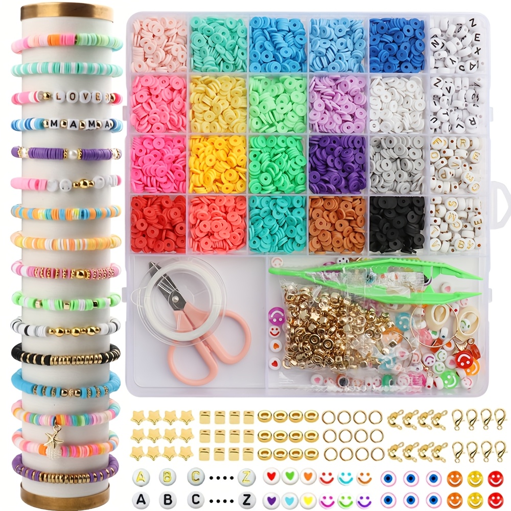 TEMU 5100pcs Clay Beads Bracelet Making Kit, Polymer Beads Spacer Heishi Beads And Jewelry Kit With Elastic Strings, Crafts For Birthday