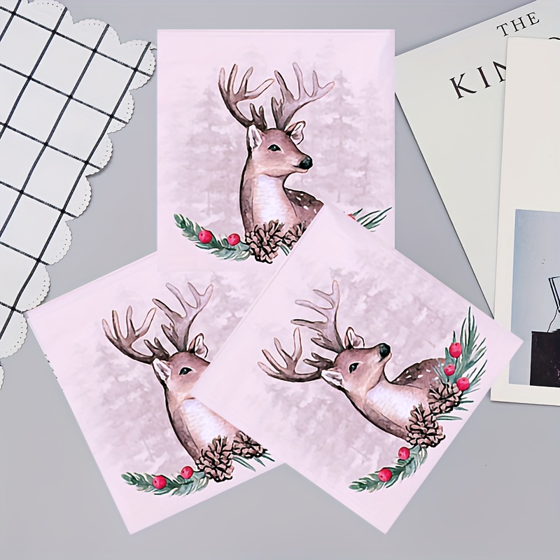 

20-piece Double-layer Christmas Reindeer Print Napkins, 13x13 Inches - Perfect For Holiday Parties & Family Gatherings