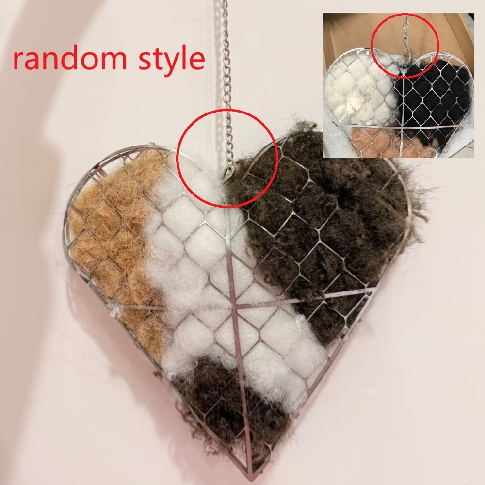1pc Handmade Alpaca Fiber Bird Refillable Wool Winter Bird Tree Shelter Heart Shape Hanging Bird Nesting Material Feeder Garden Art Random Style