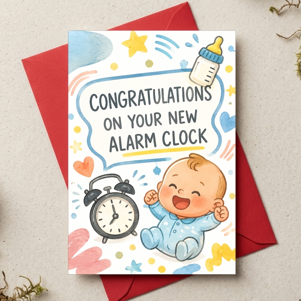 TEMU Funny Congratulations New Baby Card, Watercolor Style, For New Parents, , New Dad, Baby Shower, New Baby , Baby Card