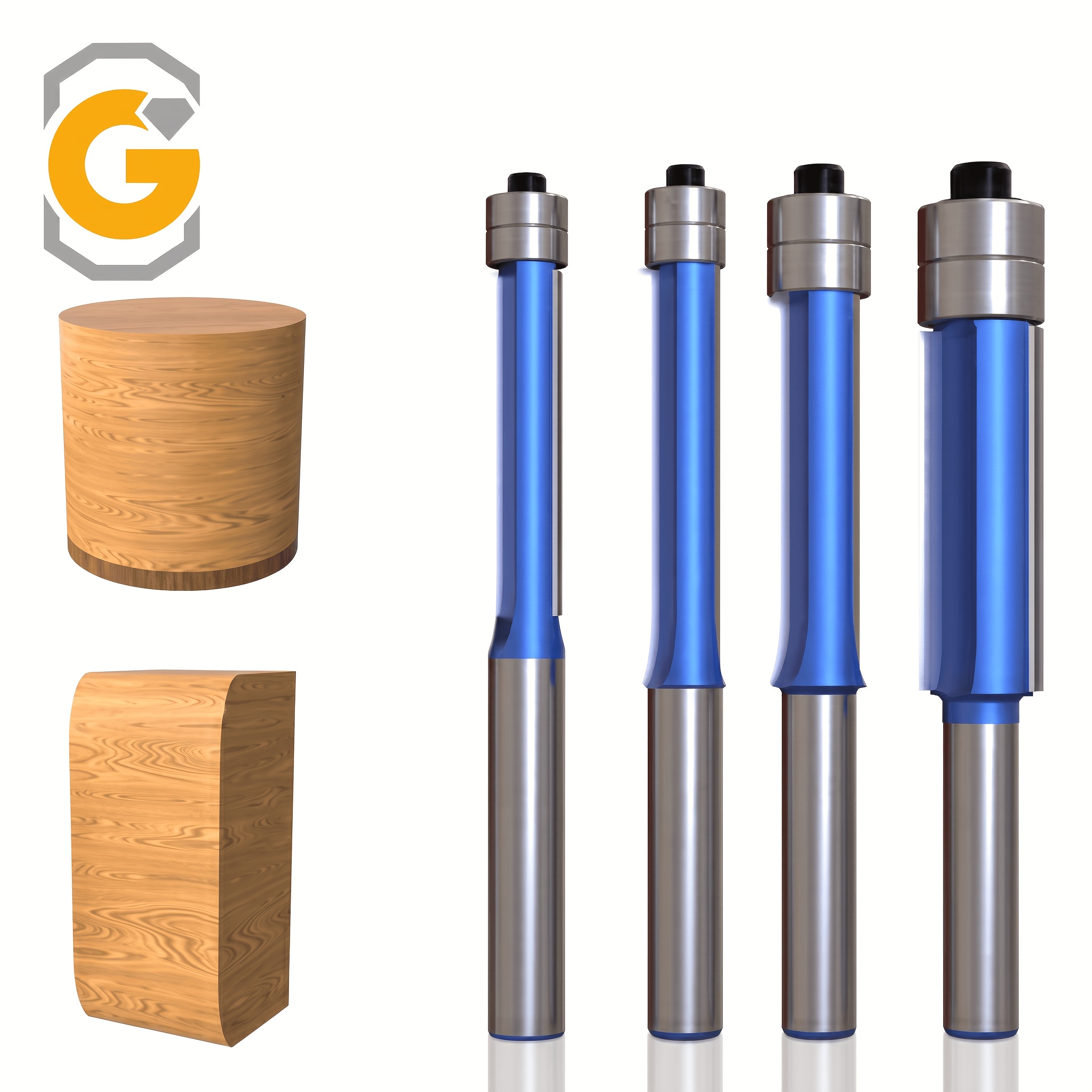 TEMU 4pcs 1/4shank Head Wood Milling Cutters/set Of Transparent Adapter Bases, Precision Flat Bottom Slot Milling Cutter Heads With Dual Bearings -