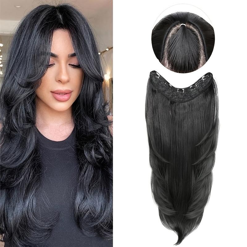 TEMU 5 Hairpins In The Hair Extension Long Layered, Straight Wavy V-shaped Hair Extension, For Women' Use