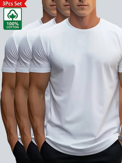 3 stuks heren 100% katoen t-shirt tops