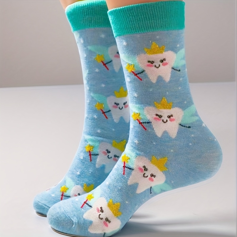 Image of 1/2/3 Pairs Of Autumn And Winter Christmas Cartoon Tooth Pattern Stockings, Fashion And Creative Indoor And Outdoor Colorful Socks.