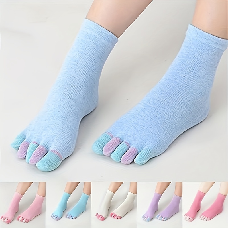 

6 Pairs Women's Toe Socks Cotton Crew Sock 5 Finger Socks For Running Athletic 5 Toe Socks Running Ankle Toe Socks Women Socks Cotton Sock