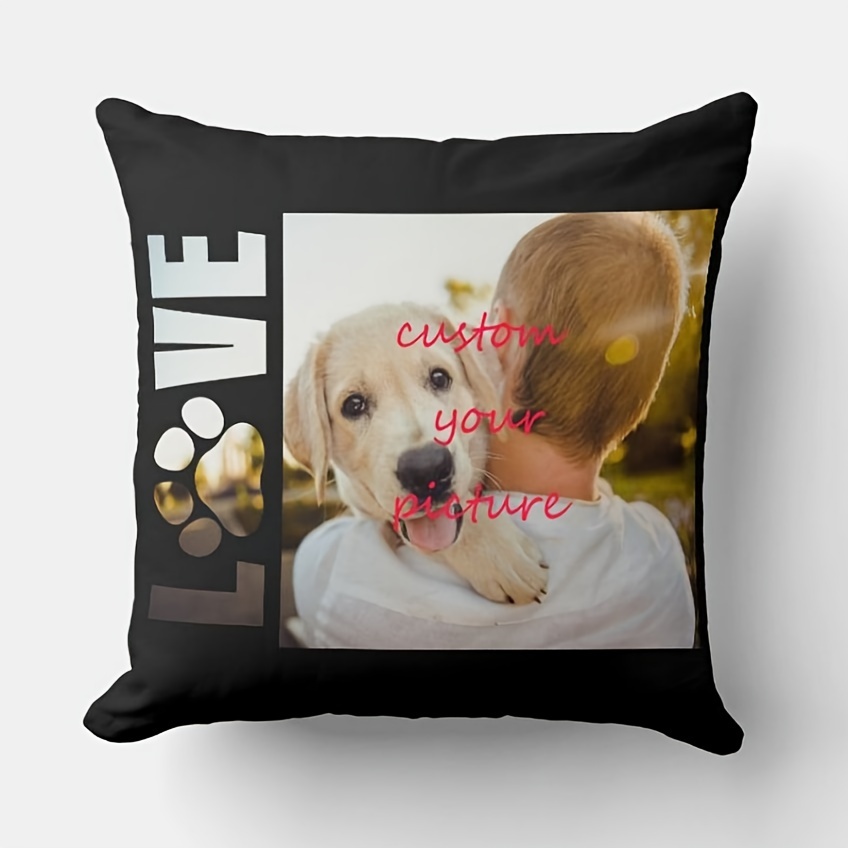 

1pc, Custom Single-sided Printing Super Soft Short Plush Throw Pillow 18x18 Inch Dog Love Paw Print See Through Letters Cushion (no Pillow Core)