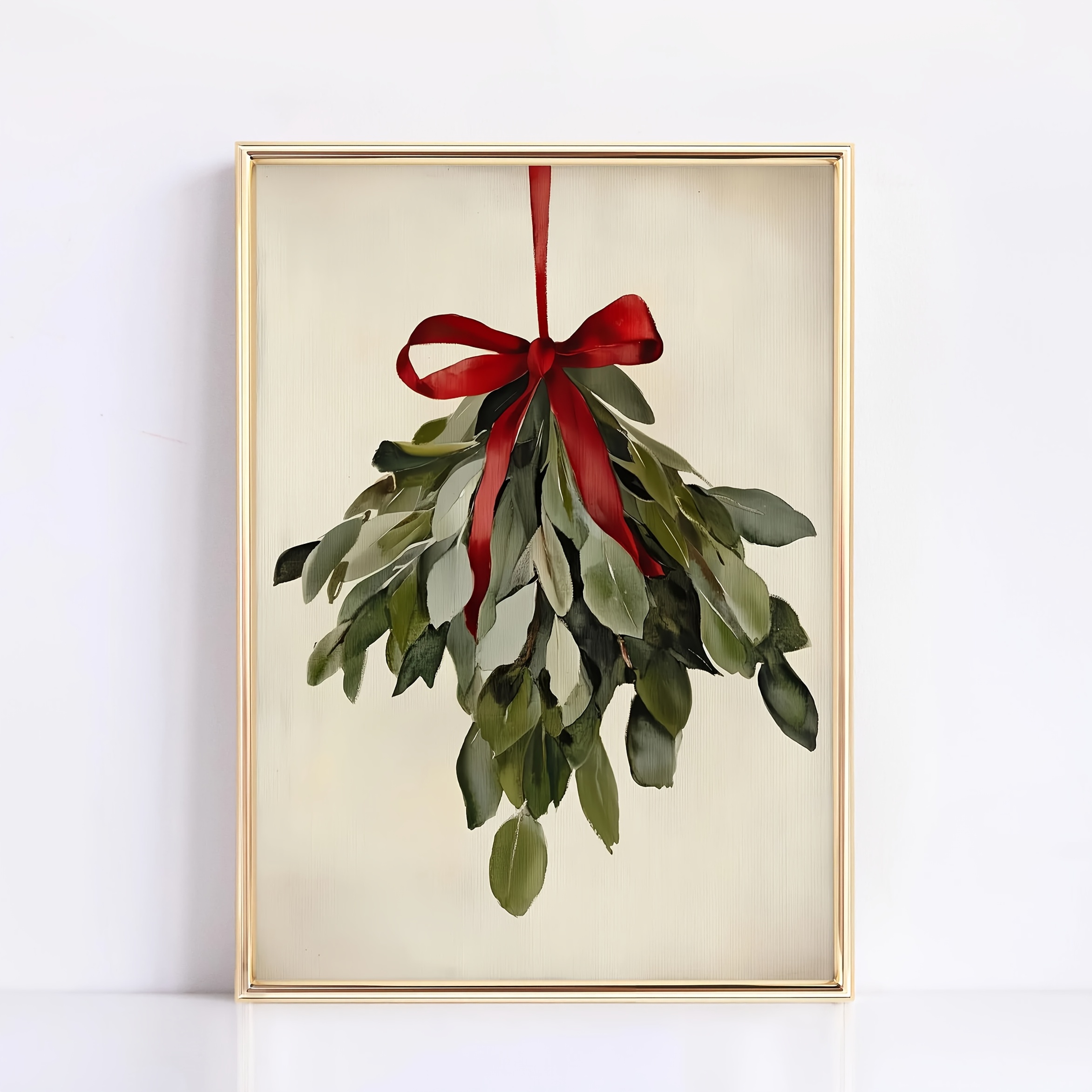 TEMU 2d Flat, 2d Flat, A Frameless Canvas Poster Featuring Vintage Art, A Christmas Bow And Print, Perfect For Holiday Decoration, Wall Art For