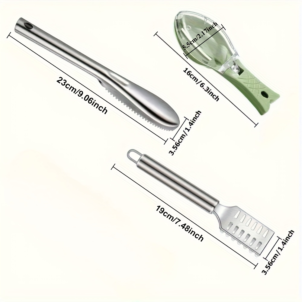 Juego de 3 cepillos de acero inoxidable para quitar escamas de pescado, una herramienta versátil para mariscos que facilita el proceso