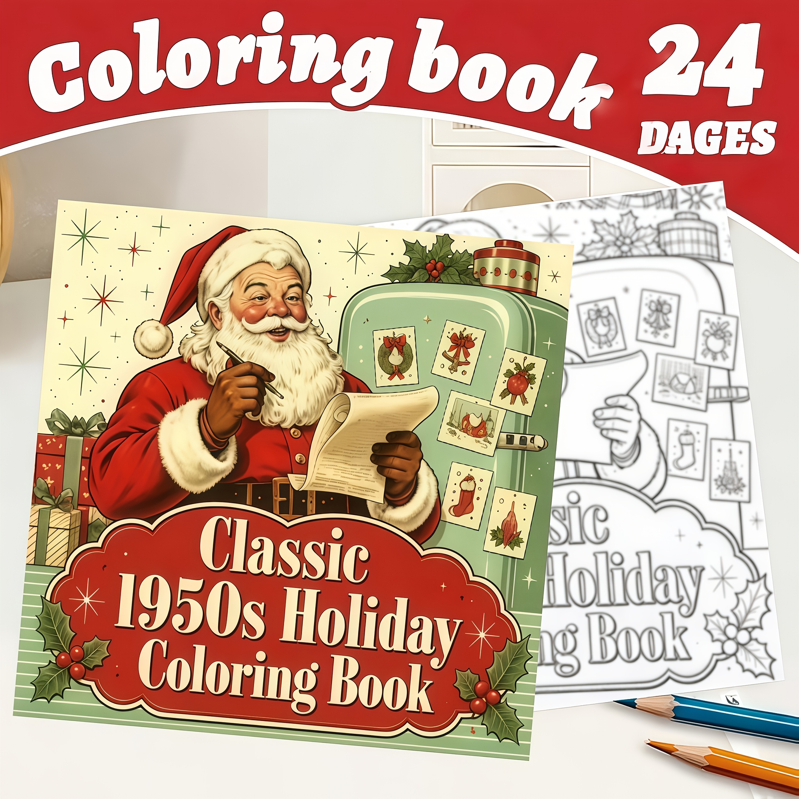 TEMU Classic 1950s Vintage Christmas Coloring Book, Featuring A Unique Nostalgic Style. Includes Daily Stress-relief And Relaxation Pages, Helping To
