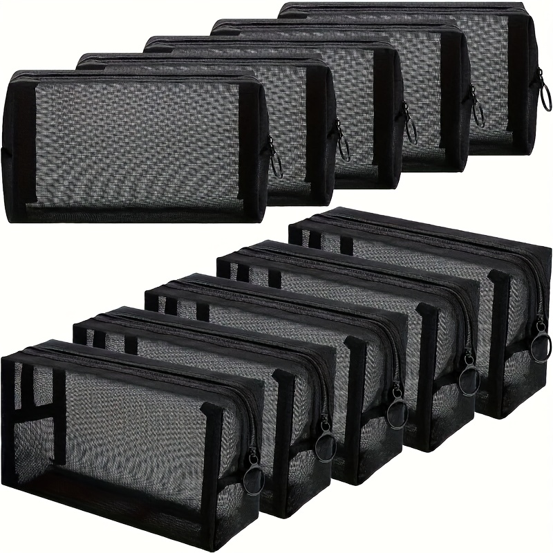 TEMU Trousse de Cosmétique respirante à 10 compartiments - une pochette de rangement noire à fermeture éclair, pour contenir des cosmétiques les