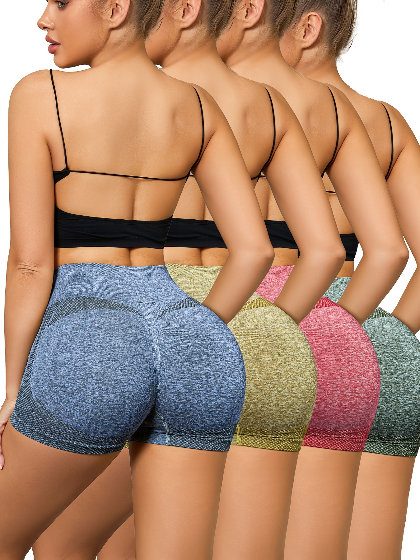 4pcs Women's Seamless High-Waist Butt-Lifting Shorts - Value Combo, Three-Dimensional Butt-Shaping, Tummy Control, Honeycomb Mesh, Breathable, High-Elasticity, Skin-Friendly, No Rolling Edges, Anti-See-Through, Body-Hugging