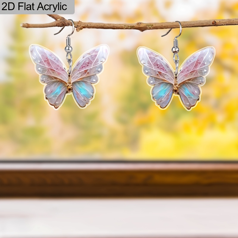 Women's Exquisite Purple Blue Butterfly Drop Earrings, Fashionable