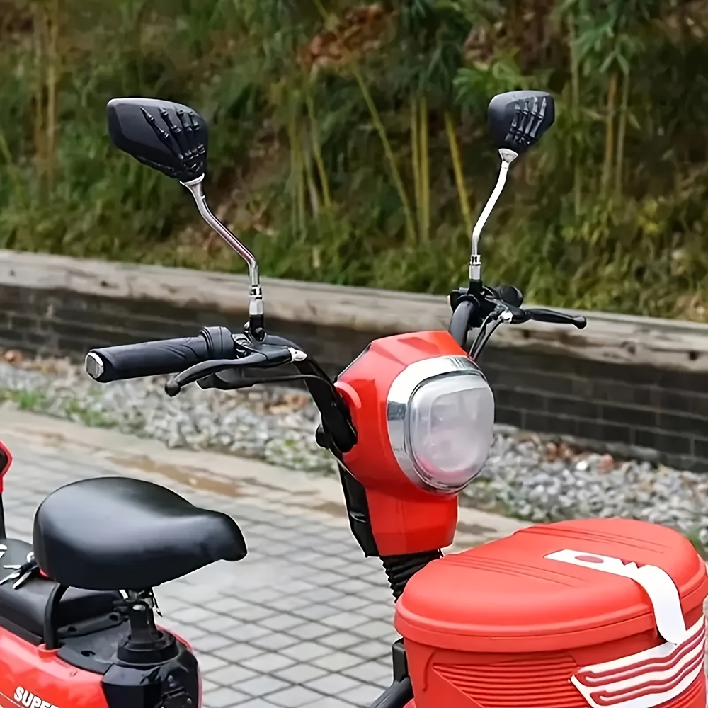 motorcycle rearview mirrors skull   black glossy   edgy claw like grip flat rectangular shape   for all bikes bike rearview mirrors skull hand grip intricate design Product details 4