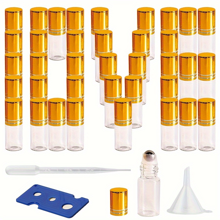 

100 Pieces 3ml Transparent Essential Oil Roller Bottles With Opener, Funnel, Dropper, And Golden Cap - Perfect For Home And Travel