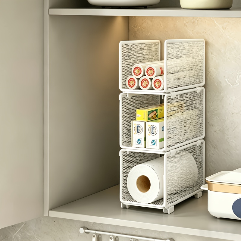 3pcs Stackable Kitchen Storage Baskets, Mesh Tiered Shelves