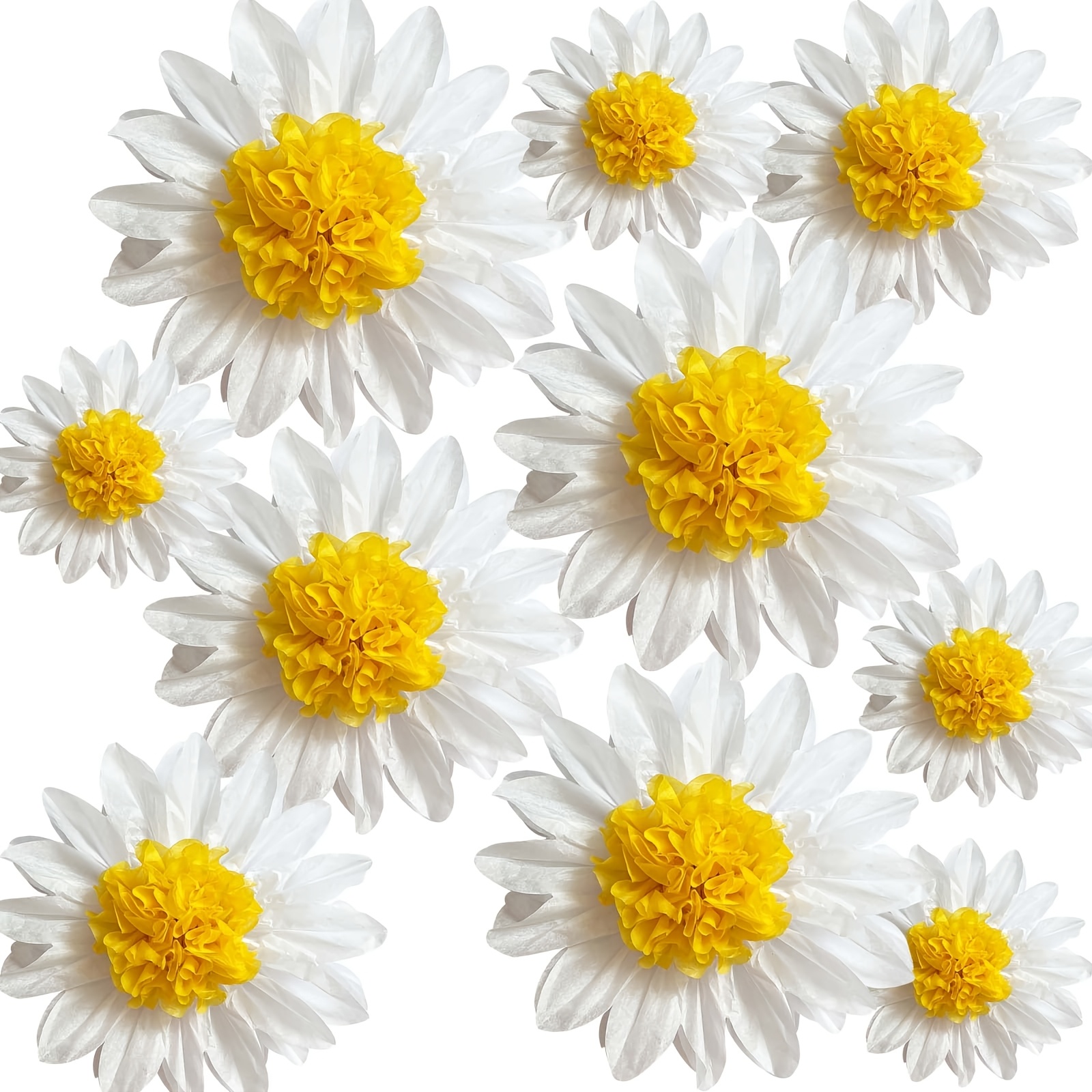 

5/6/10pcs Daisy Tissue Paper Pom Poms, White And Yellow Flower Decorations For Party, Wall Hanging, Birthday, Bridal, Wedding, Classroom, , Valentine's, Graduation - No Battery, Featherless