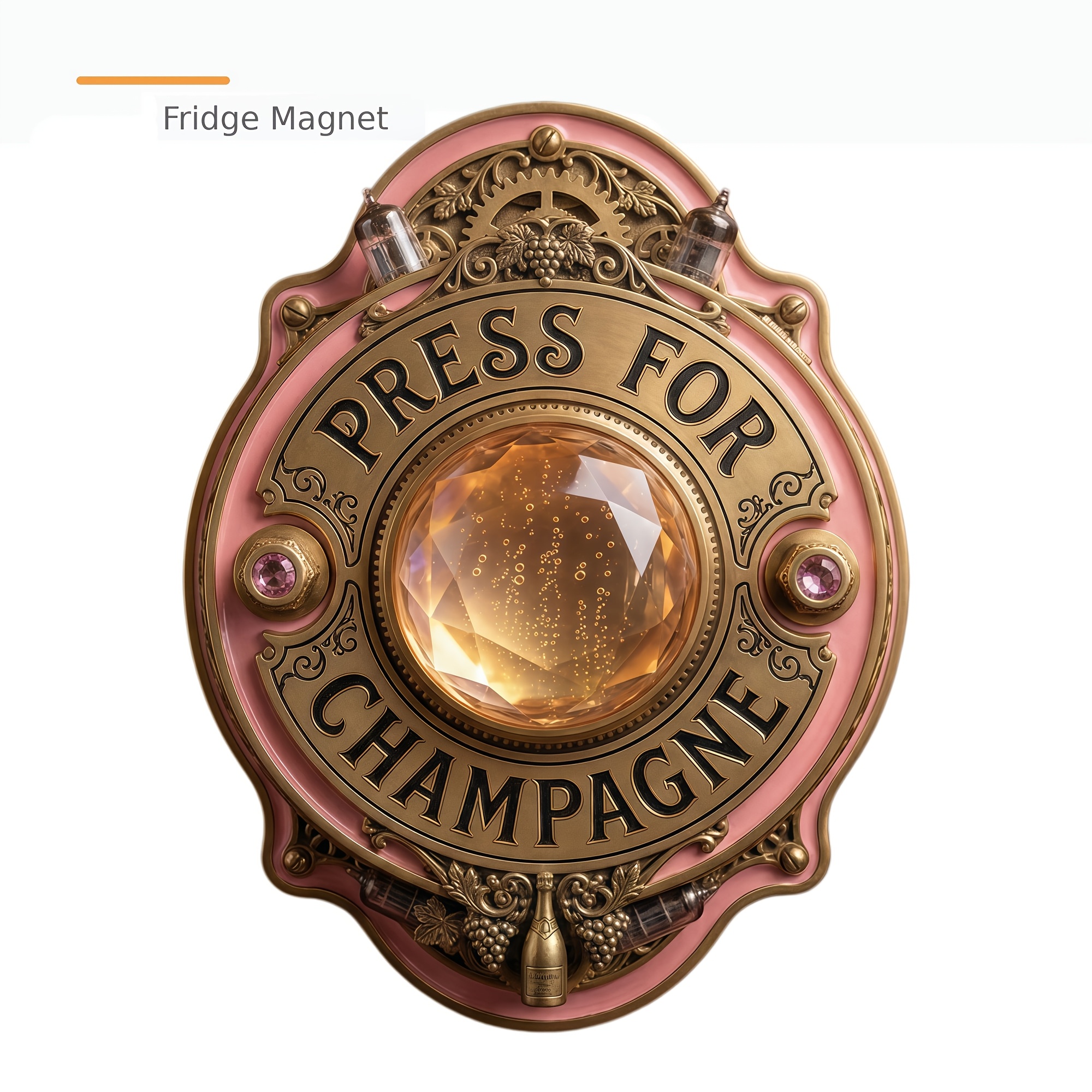 TEMU Aimant plat 2D, 1 pièce, en acrylique et caoutchouc, spécialement conçu pour les célébrations - un bouton de champagne vintage avec une texture