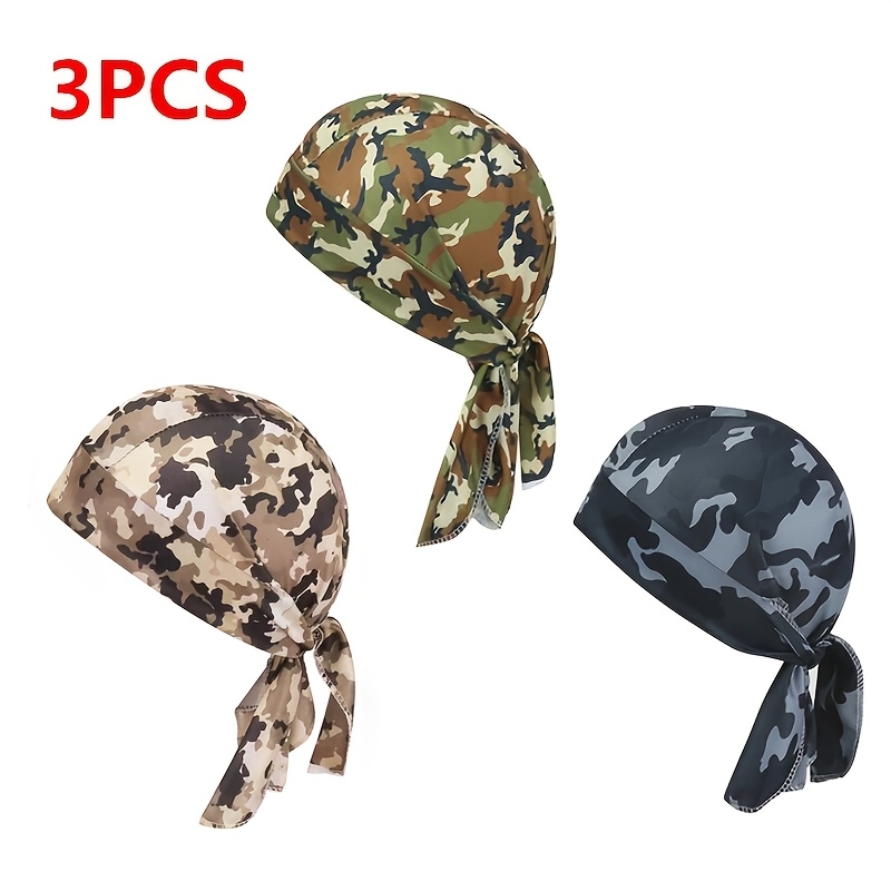 Image of 3pcs Western Men's Pirate Hats Fashion Camouflage Printed Bandanas Outdoor Breathable Quick-dry Casual Headwear