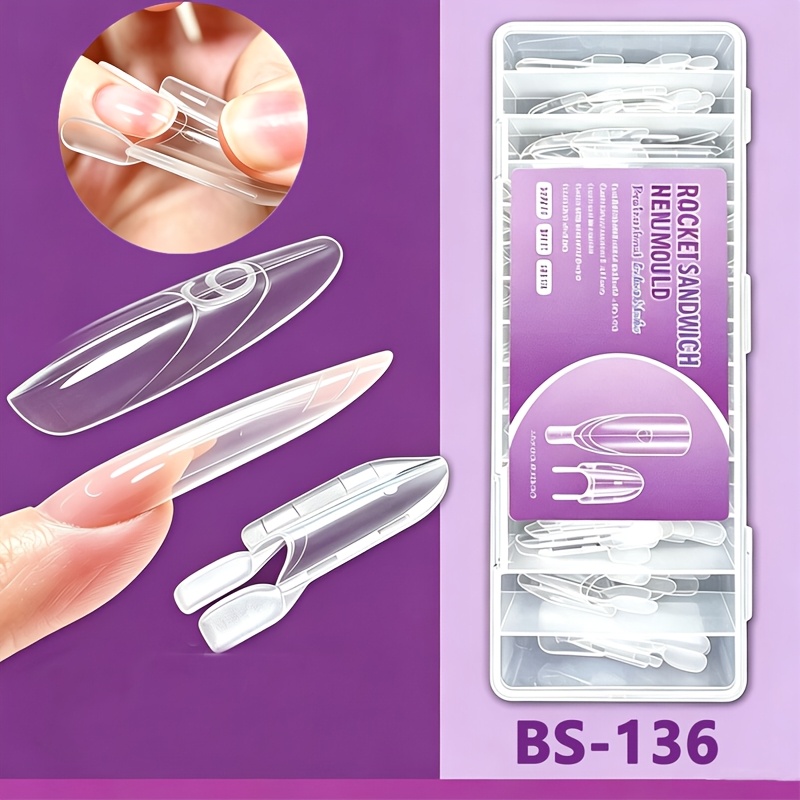 TEMU Moule à ongles Rocket Sandwich 1 pièce (convient aux débutants) avec 120 pointes préfabriquées - Formulaires d'extension d'ongles transparents ,