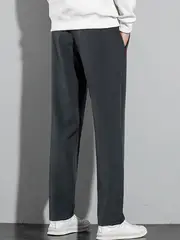 3pcs Men's Casual Long Pants Set, Breathable Polyester Joggers with Zipper Detail for Fitness and Running, Solid Color, Machine Washable - Spring/Autumn, Simple Fashion, Versatile details 5