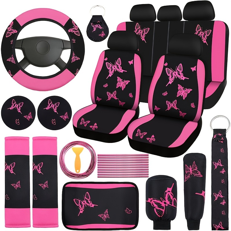 

43pcs Pink Car Seat Cover Set - & Stylish Interior For Suvs, Sedans & Trucks - Fit With Front & Rear Covers, Steering Wheel Protector, Armrest Cushion, Shoulder Pads & More