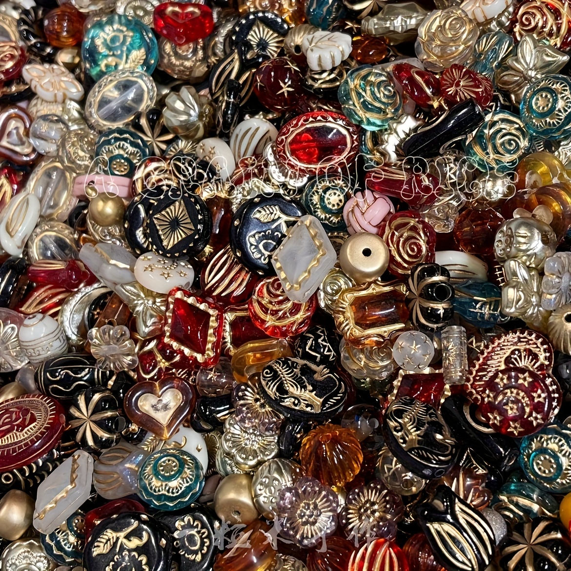 TEMU 100g Vintage Baroque Gilded Beads | 130pcs Sketch Bracelets Beads, Vintage Style With Holes For Jewelry And Bracelet Crafting, 8-30mm Random