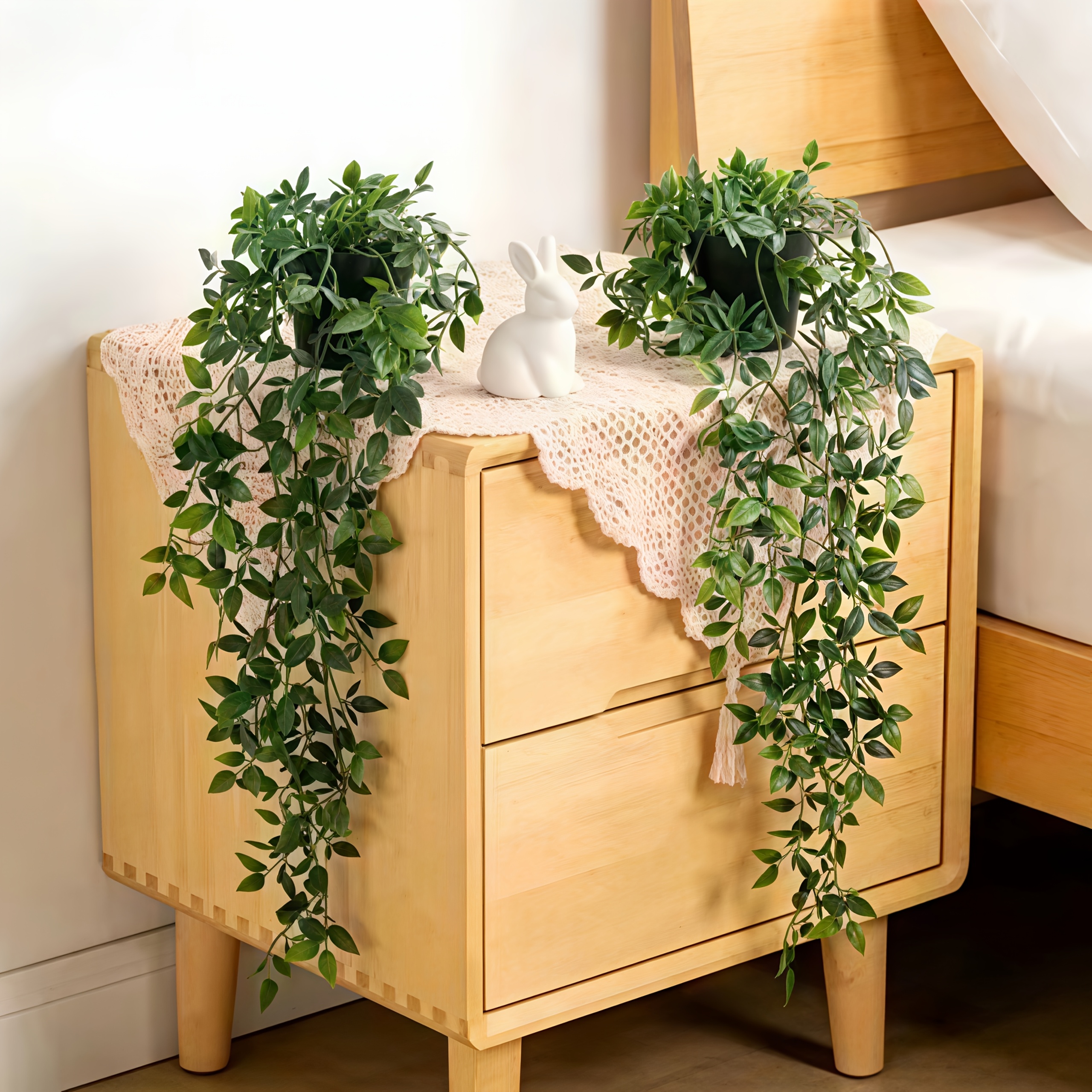 2pcs Large Artificial Green Fern Plants with Hanging Straps