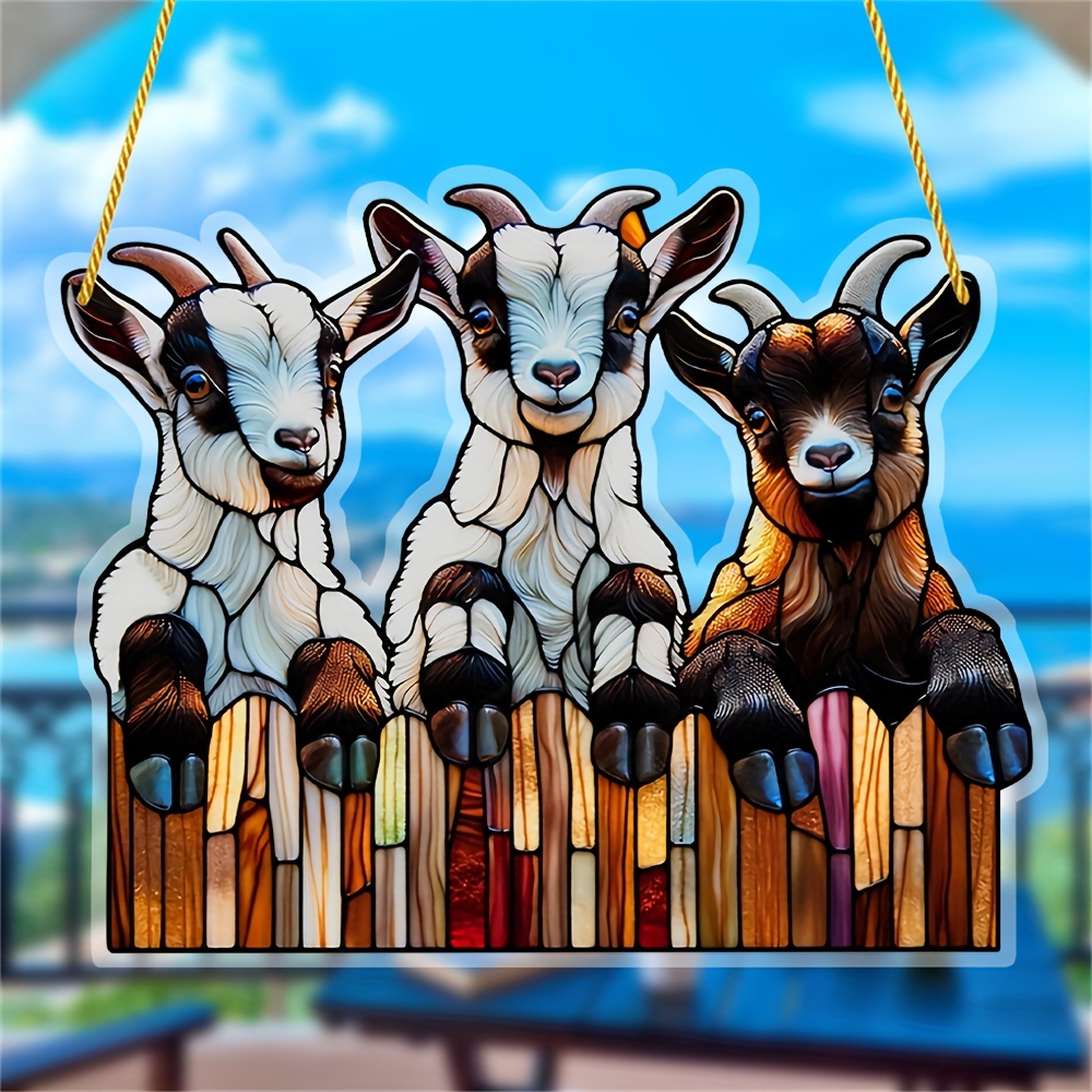 

Art Deco Acrylic Goat Suncatcher - 3 Curious Goats Decorative Sign Plaque, Multipurpose Wall Hanging Animal Theme Decor, Ideal For Home, Porch, Window, Fall & Housewarming Gift - English Text