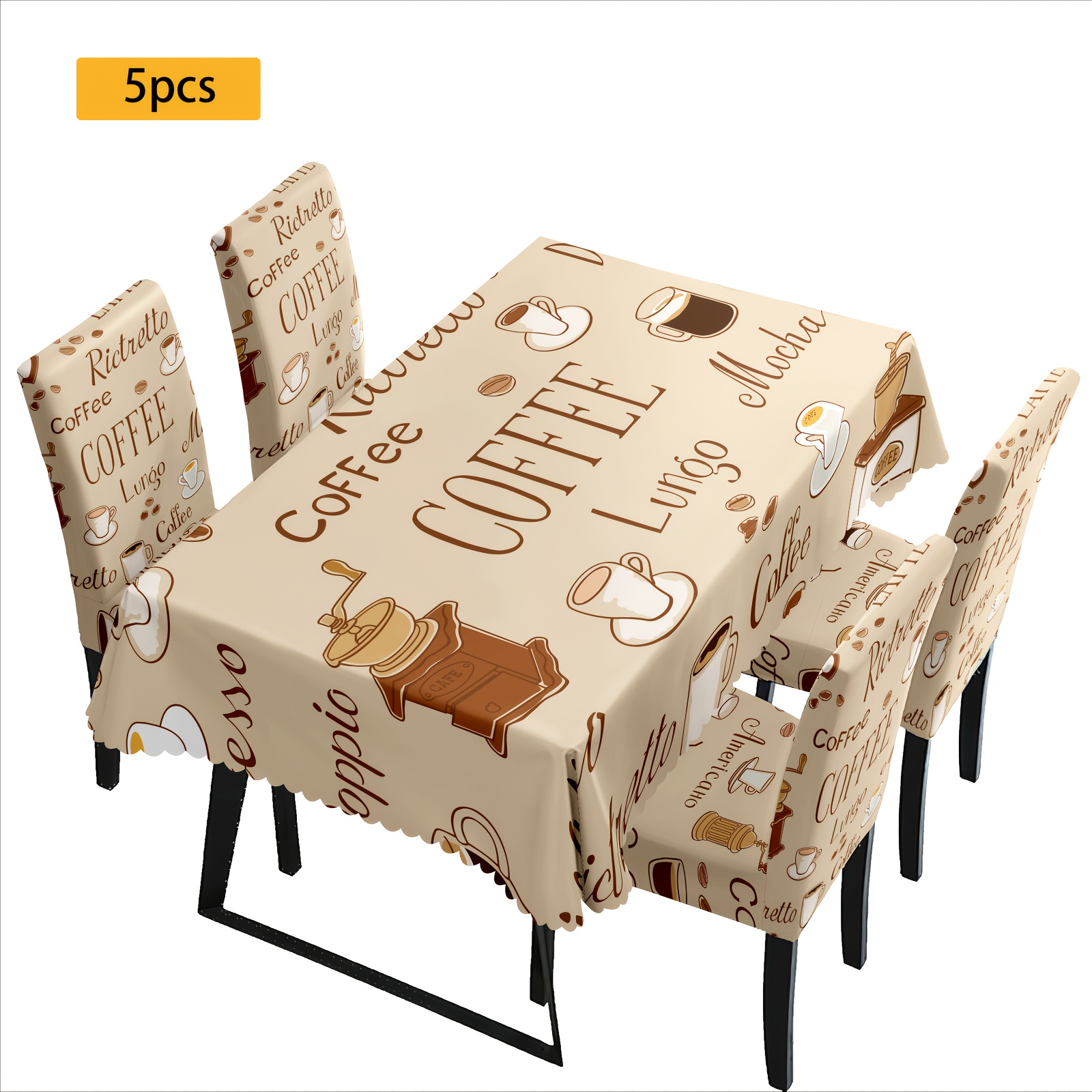 TEMU Disponibile: Set da 4/6/5/7 pezzi di coprisedie e tovaglie con motivo stampato a tema caff癡 , 4 pezzi (4 coprisedie), 6 pezzi (6 coprisedie), 5