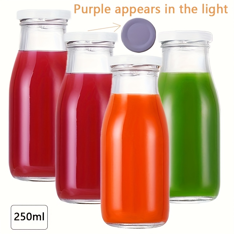 E-shop 4er-Set (6er-Pack) wiederverwendbare 250-ml-Glasflaschen für Milch und Getränke, ideal für Partys, Hochzeiten, Grillabende und Picknicks