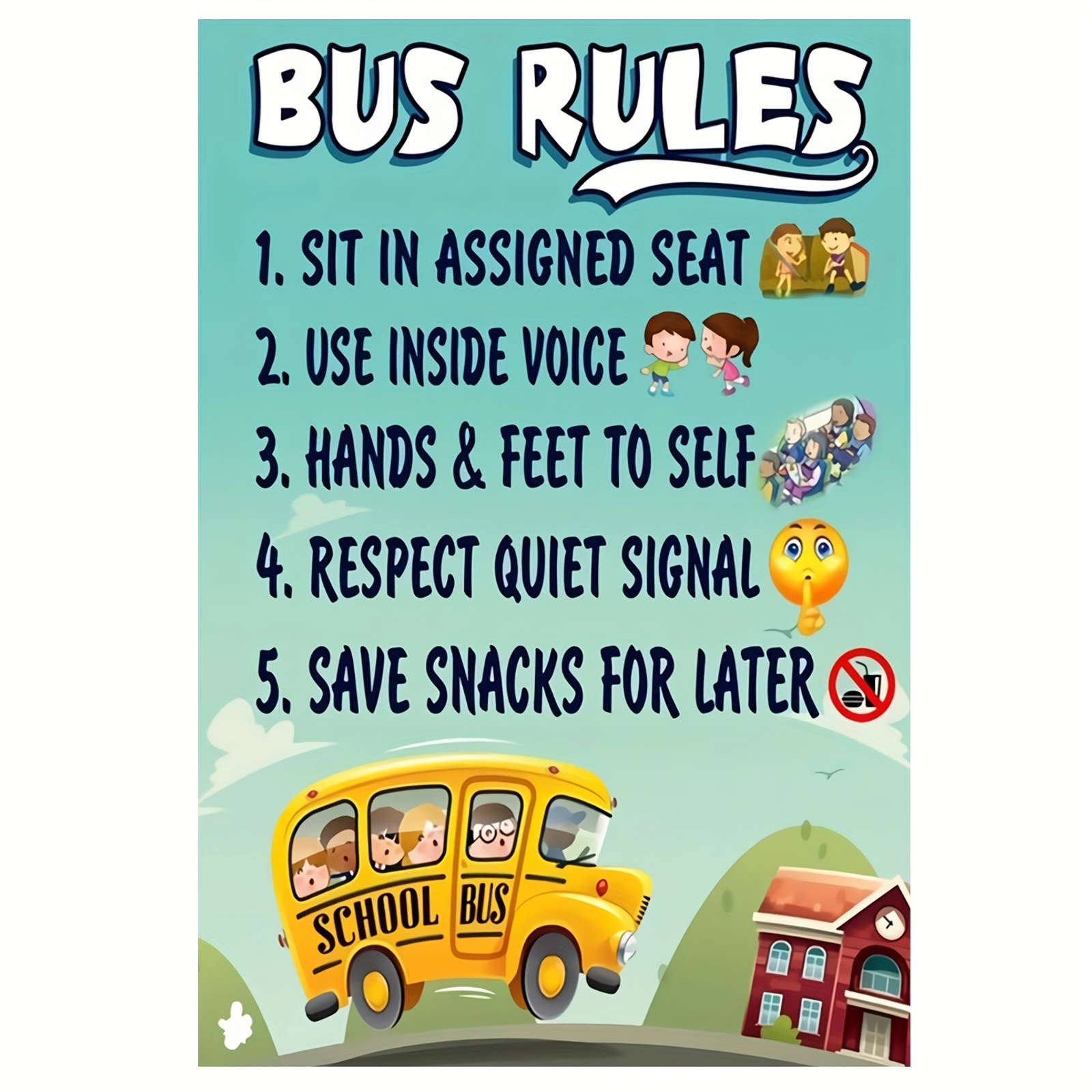 TEMU 2d Flat, 2d Flat, Canvas Wall Art Depicting School Bus Regulations - A Frameless 12x18 Inch Poster Showcasing The Bus Instructions, Ideal For