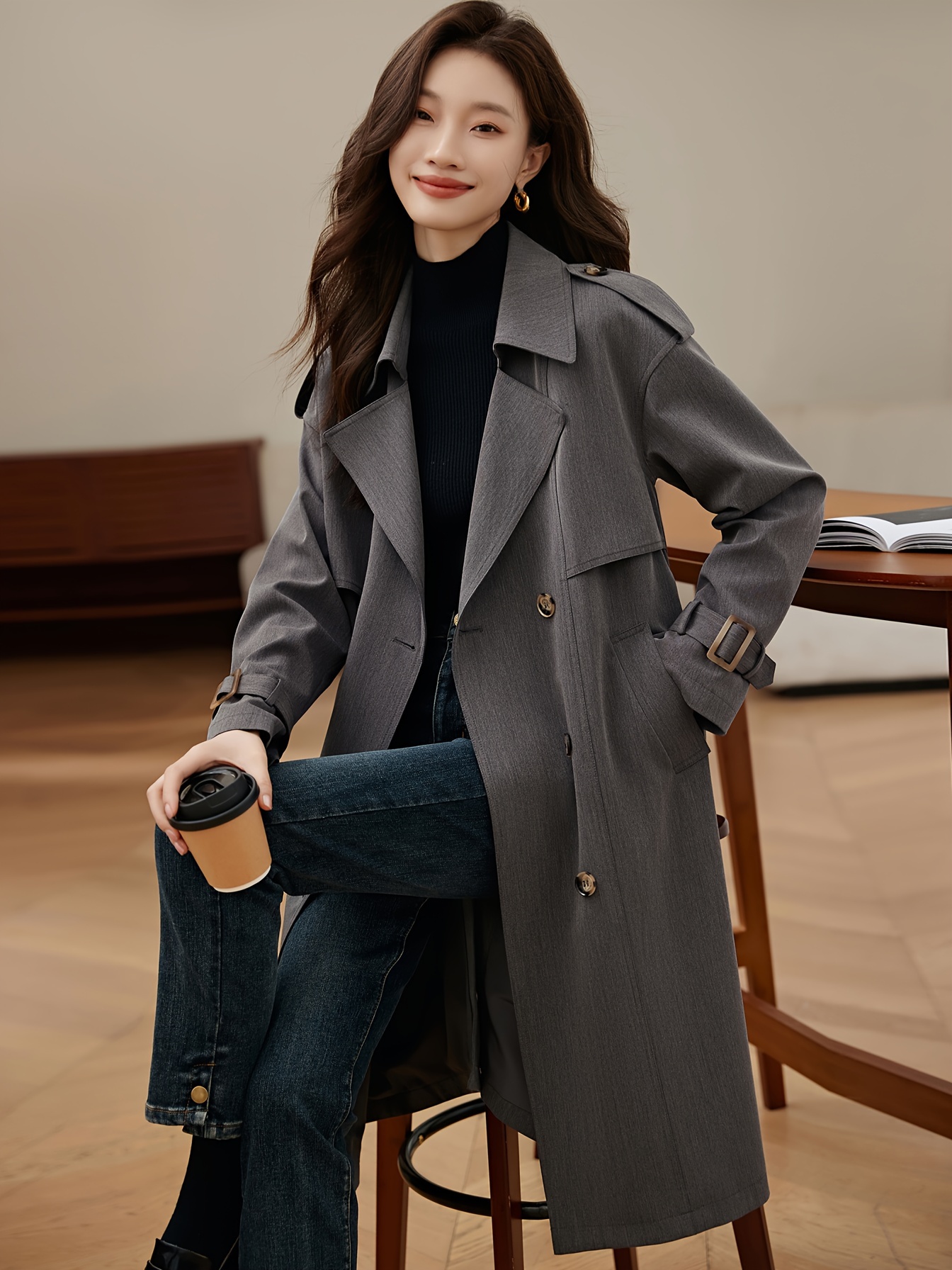mo elegant gray long trench coat women classic fashion - Temu mo elegant gray long trench coat women classic fashion - Temu