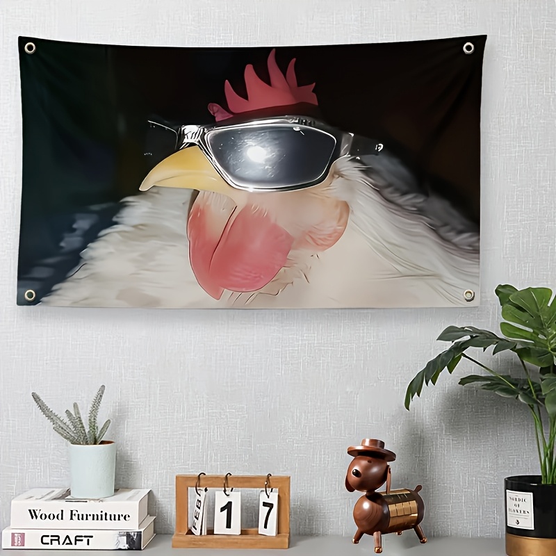 TEMU Alleen een kip met modieuze brillen toegestaan in een grappige banner met kippenthema - Duurzame polyester decoratie, ideaal voor woonkamer,