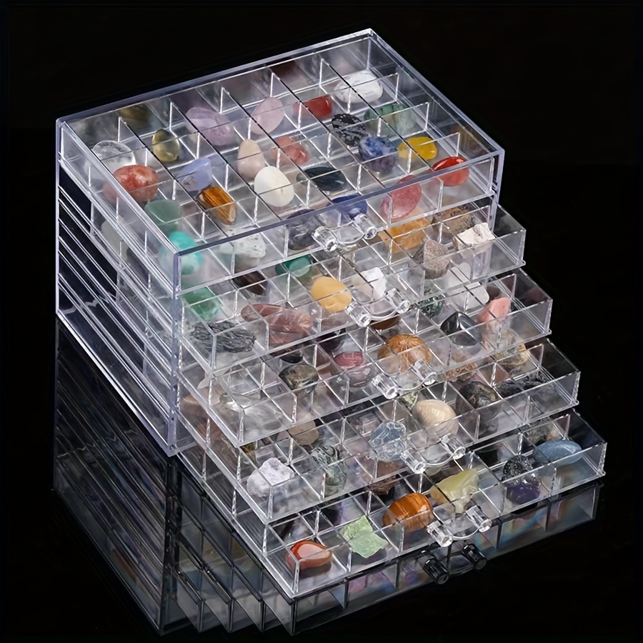 

Crystal Display Case - Transparent Plastic Storage Box For Natural Stones, Rocks & Gemstones Collection Diamond Art Gem Storage Containers Jewelry Storage Box