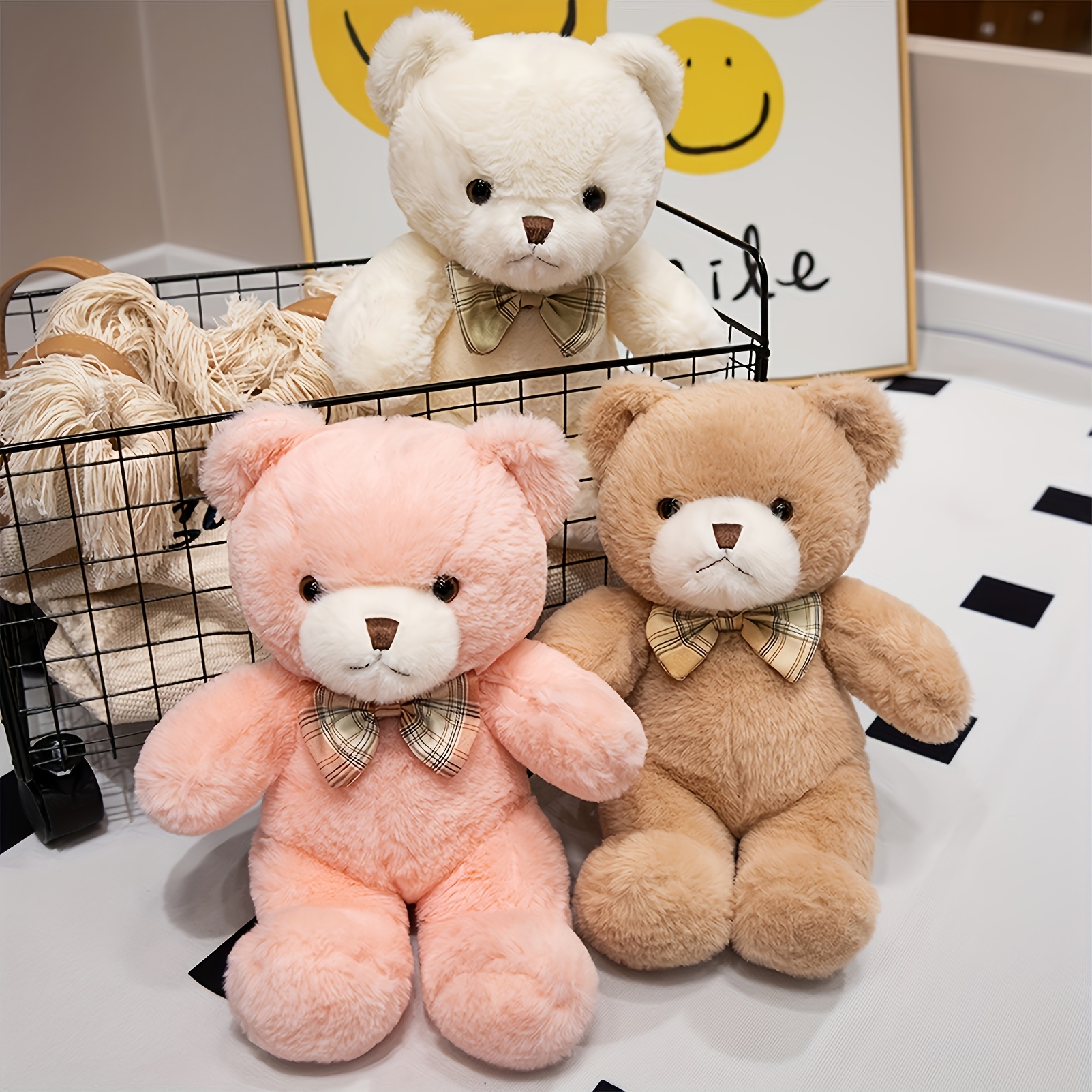 White Pink Lovely Teddy Bear Plush Toys, Bow Tie Ribbon,  Valentine'S Day Bear Cuddly Toys, Adorable Kawaii Dolls, Made of Polyester  Fiber