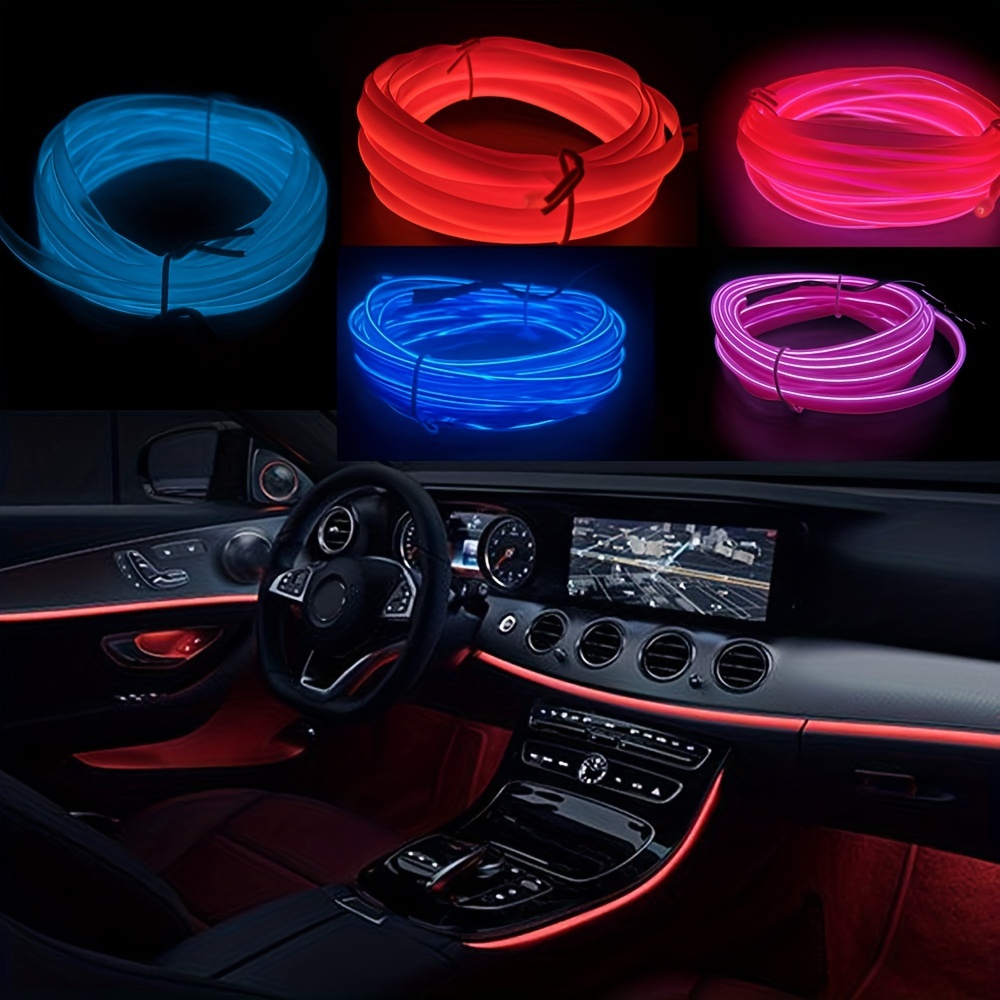 

El Wire Red Interior Car Led Strip Lights, 5m Neon Wire Usb 5v With Fuse Protection For Automotive Car Interior Decoration With 6mm Sewing Edge