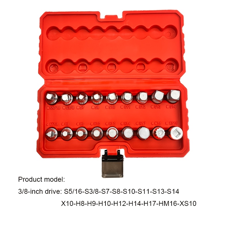 TEMU 18pcs 3/8-inch Square Drive Adapter Oil Pan Socket Wrench Set, Automotive Repair Disassembly Gearbox Oil Change Socket Tool Set, Suitable For