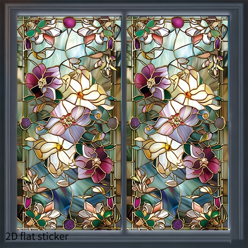 TEMU 1 pz Pellicola Adesiva 2D Piatta per Finestre - Elegante Motivo , Fiori e Foglie , Pellicola per Isolamento Termico e Privacy, Senza Colla da