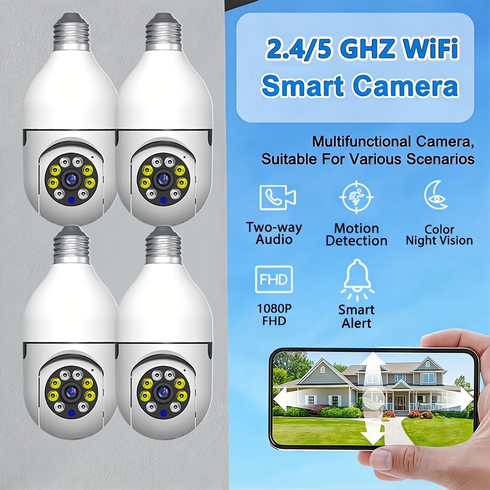 TEMU 4pcs Boykeep Light Bulb Security Camera Indoor Wireless Wifi Camera 2.4/5g Wifi, , E27 Lamp Socket Screw-in Home Security Camera, 1080p, Night