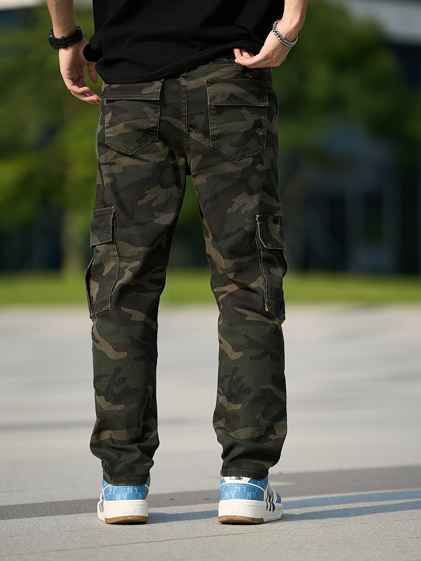 Men'S Plus Size Camo Cargo Jeans with Pockets - Stretch Denim, Slim Fit, Casual Style for Spring/Summer/Fall, Olive Green Denim, Skinny Fit Jeans, PLUS SIZE