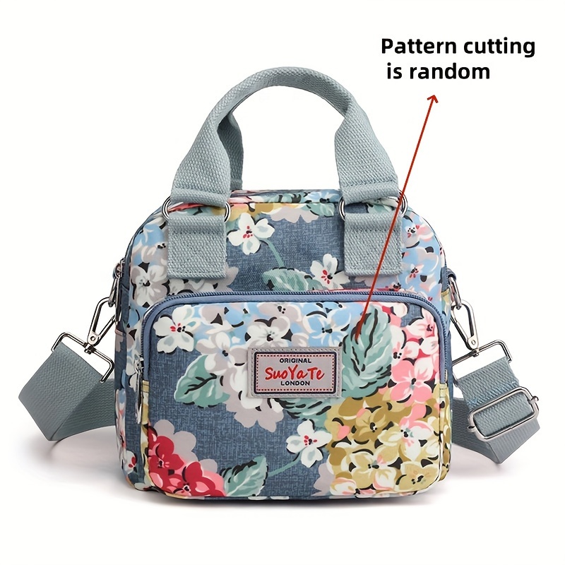 E-shop Nylon Mehrschichtige Handtasche mit Reißverschluss Crossbody Bag Damenmode Bedruckte Mini Schultertasche Reise Freizeit Tasche